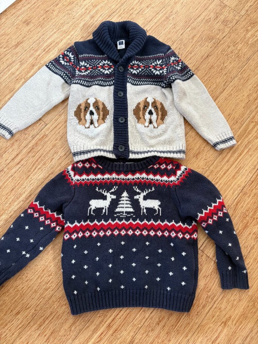 2 Janie and Jack Boys Dog Sweater Cardigan Size 3 Preppy Knit Crewneck Winter